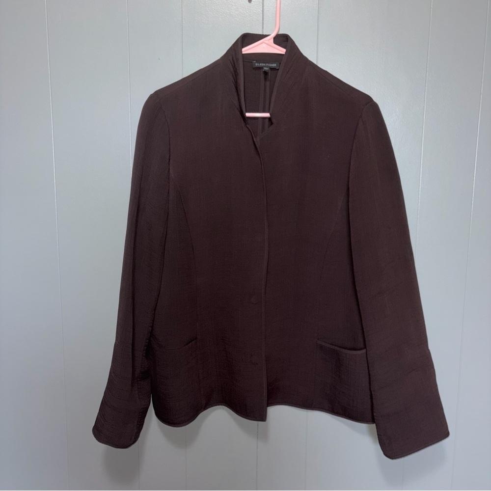 Eileen Fisher Lightweight Silk Sponge Blazer Chocolate Brown Medium